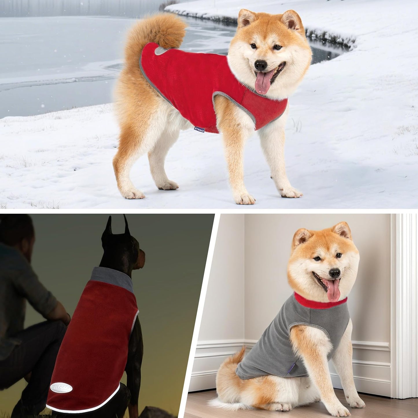 2 Pack Dog Sweater Sweatshirt Stretchy Fleece Vest Pullover Dog Jacket with Reflective Stripe Lightweight Pet Coats Dog Sweaters for Small Dogs Grey & Red